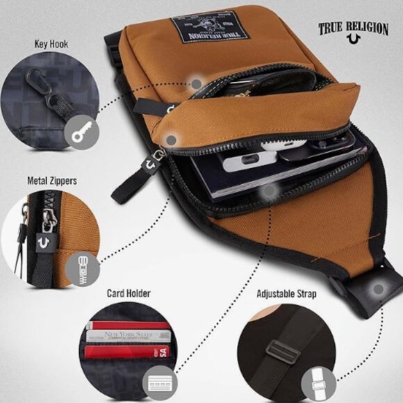 TRUE RELIGION Crossbody Bag Sling "YETA" TR101142 Breige BRAND-NEW w/tags β€οΈπ - Picture 2 of 14